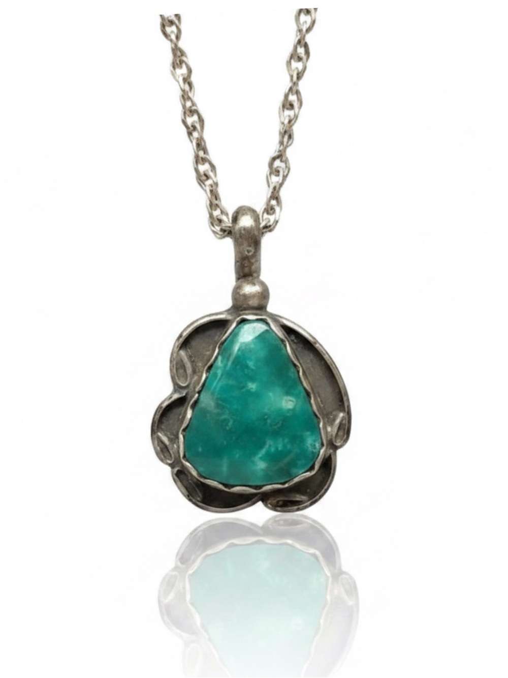 🌟 Navajo BBT Sterling Silver Green Stone Pendant 30" Italian Karizia Chain 925